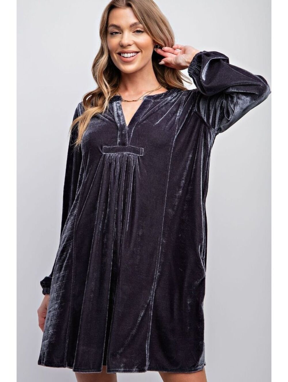 Easel La Oversized Blue Gray Soft Velvet Boho Tunic/Dress Size S
